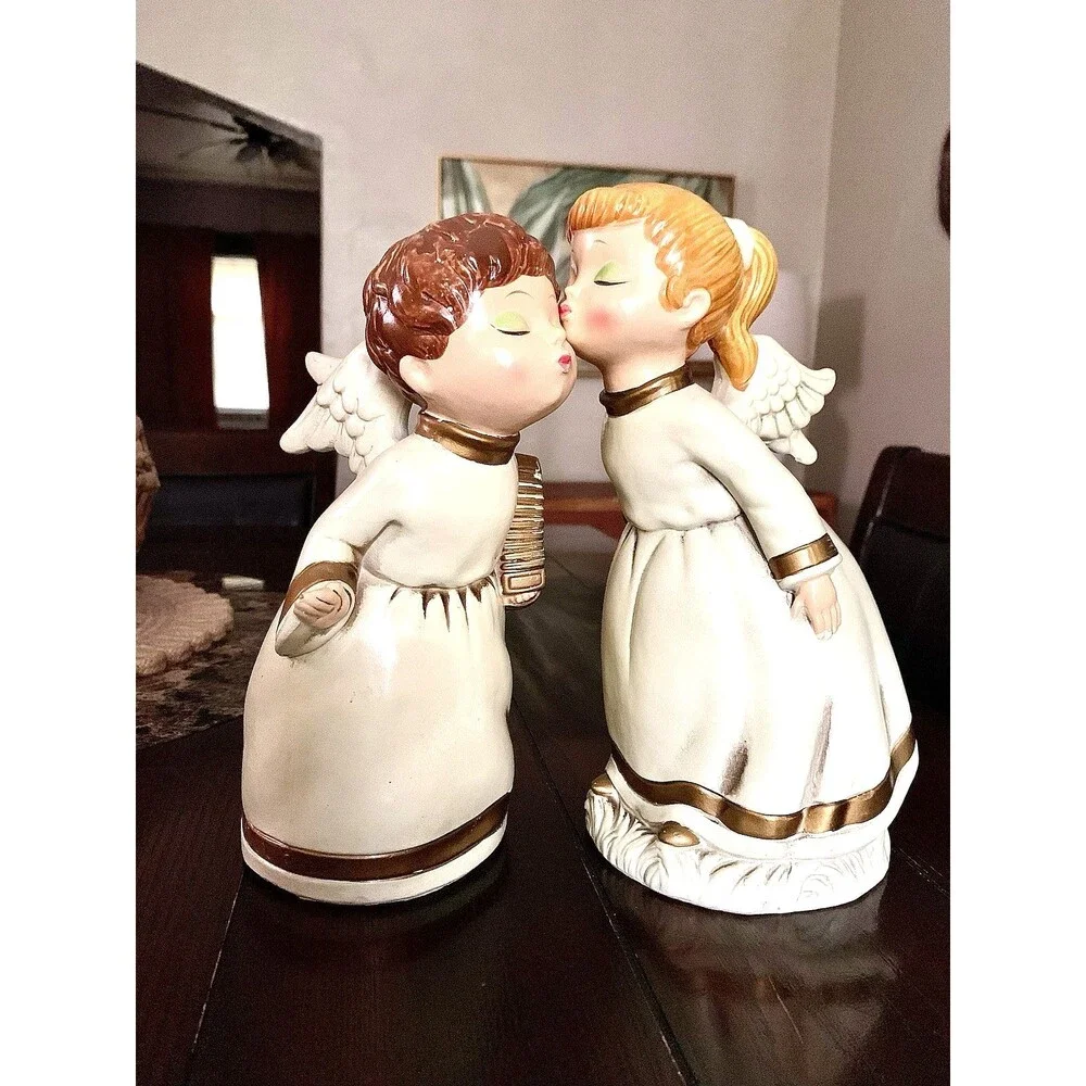 MCM Christmas Kissing Angel Set 2 Papier Mache Choir Children Japan Vintage 9.5